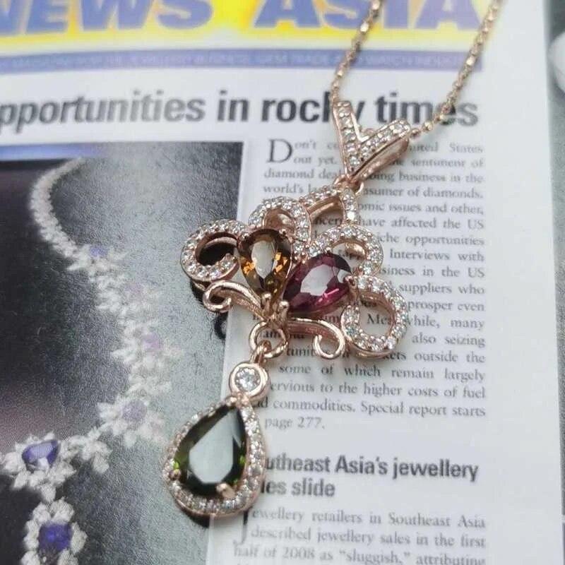 

SACE GEMS стерлингового серебра 925 пробы 5*7 мм 4*6 мм натуральный турмалин кулон ожерелья для женщин сверкающие изящные ювелирные изделия подарок на день рождения зелёный