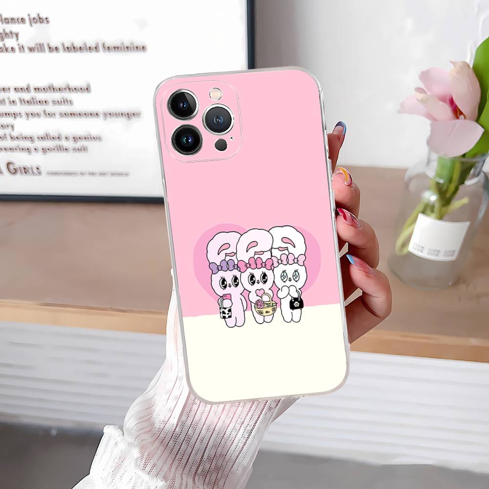 Lovely Cartoon Esthers Bunny For iPhone 11 12 13 14 15 16 17 Pro Max Plus Air Transparent Clear Shockproof Case