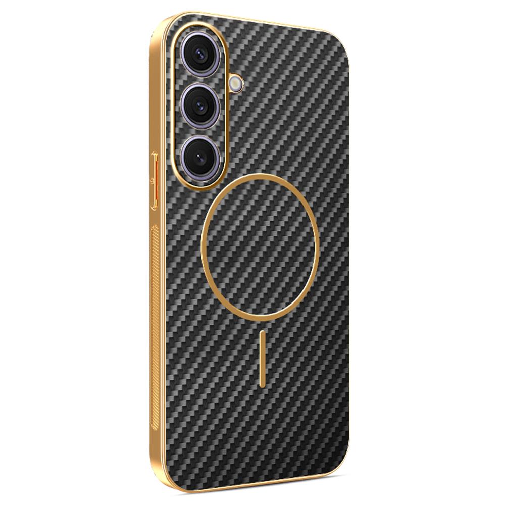 For Samsung Galaxy S25+ Phone Case Carbon Fiber Textured Electroplated TPU Back Cover
