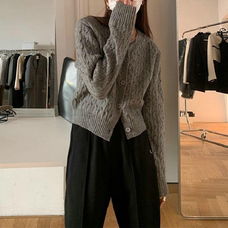 Korean Academic Cable Knit Cardigan for Women – Soft, Sweet Round Neck Solid Knitwear