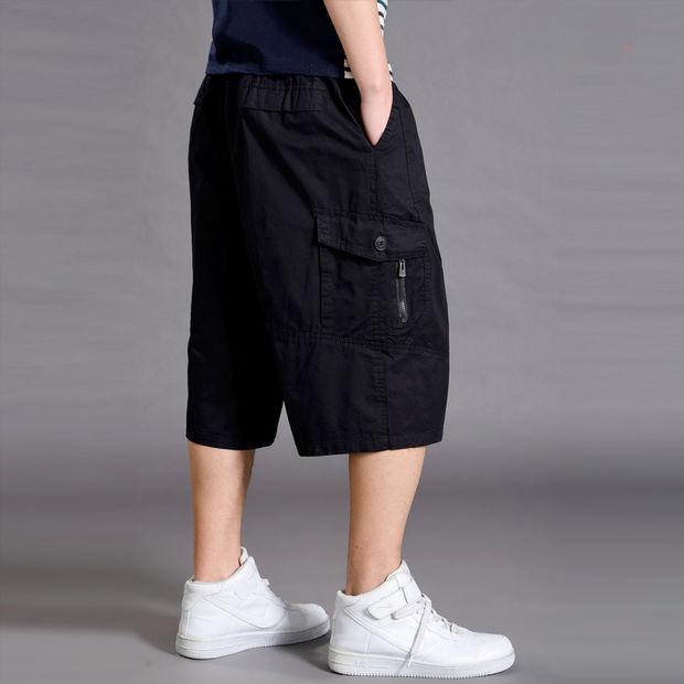 

Summer Men Cotton Thin Casual Shorts Man Elastic Waist Loose Jogger Cargo Shorts Pants Male Straight Pants Size 6XL S чёрный