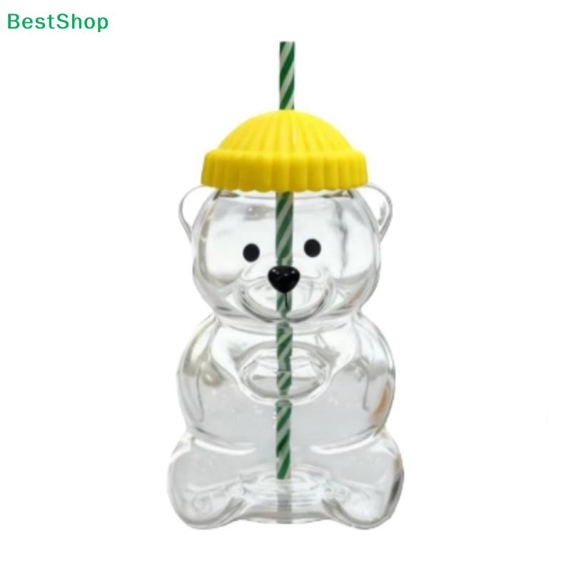 Cute Bear Shaped Plastic Water Bottle | Reusable Drinking Cup with Straw & Lid for Kids & Daily Use