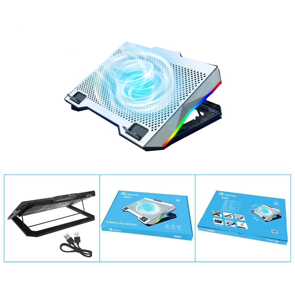 S601 Adjustable Height Gaming Laptop Cooling Pad RGB Light Notebook Cooler with Phone Holder
