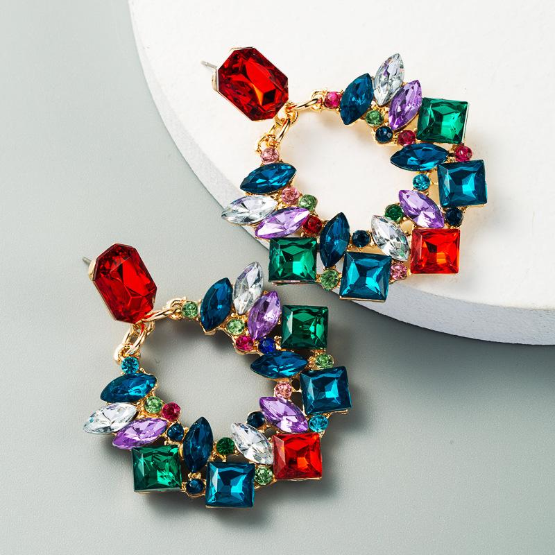 Women's Earrings Exaggerated Geometric Alloy Rhinestone Earrings Super Flash Full Crystal Drop Earrings