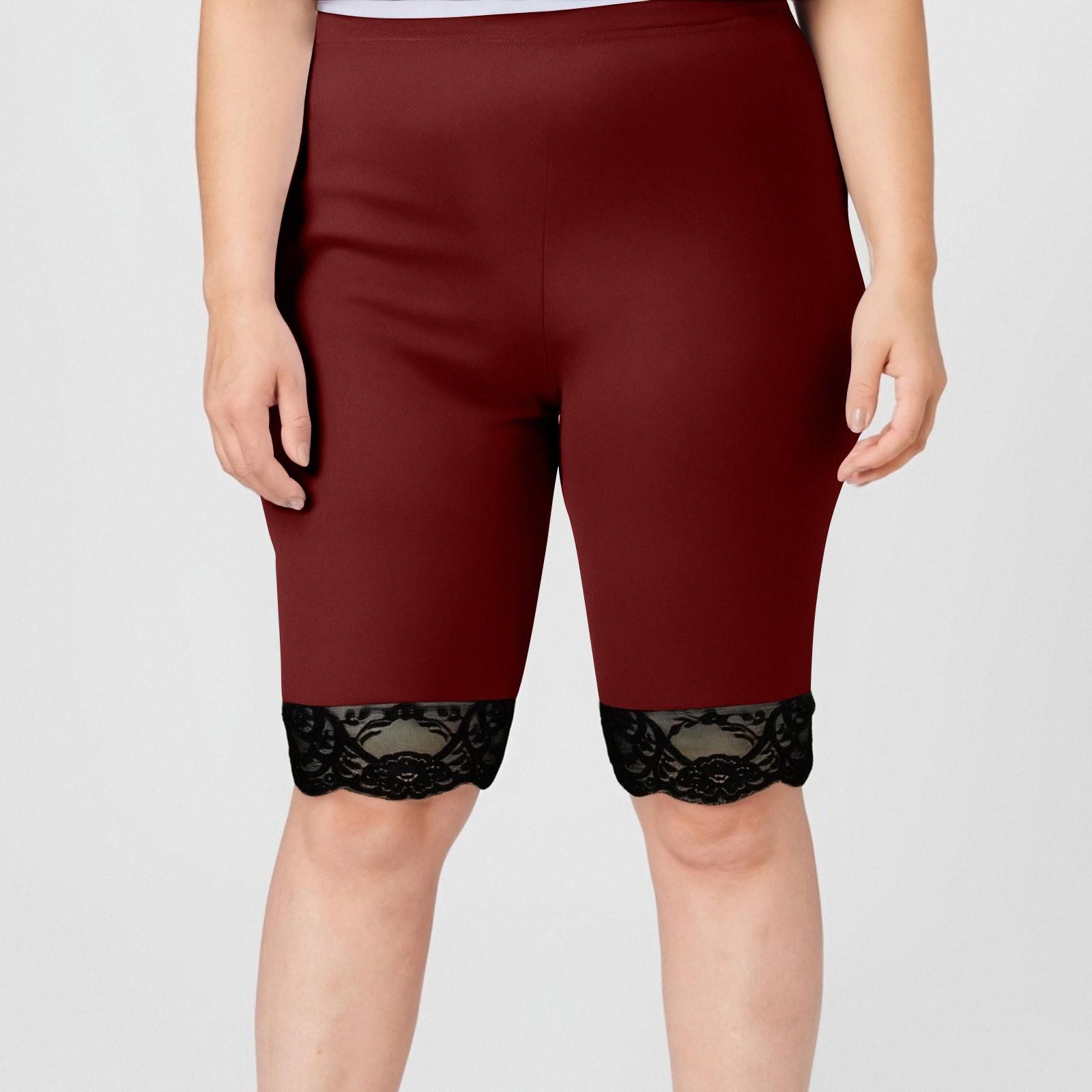 

Женские модные большие однотонные шорты с кружевным низом и эластичным поясом для спорта и отдыха XL винный