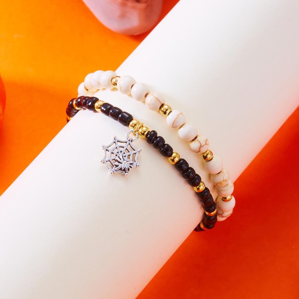 Gothic Halloween Pumpkin Crystal Beads Bracelet for Women Cartoon Cat Bat Ghost Elastic Chain Festival Party Wrist Jewelry Gift