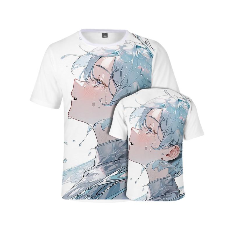 Men's 3D Printed T-Shirt Anime Girl Pattern Printing Short Sleeve O-Neck Pullover Casual Top