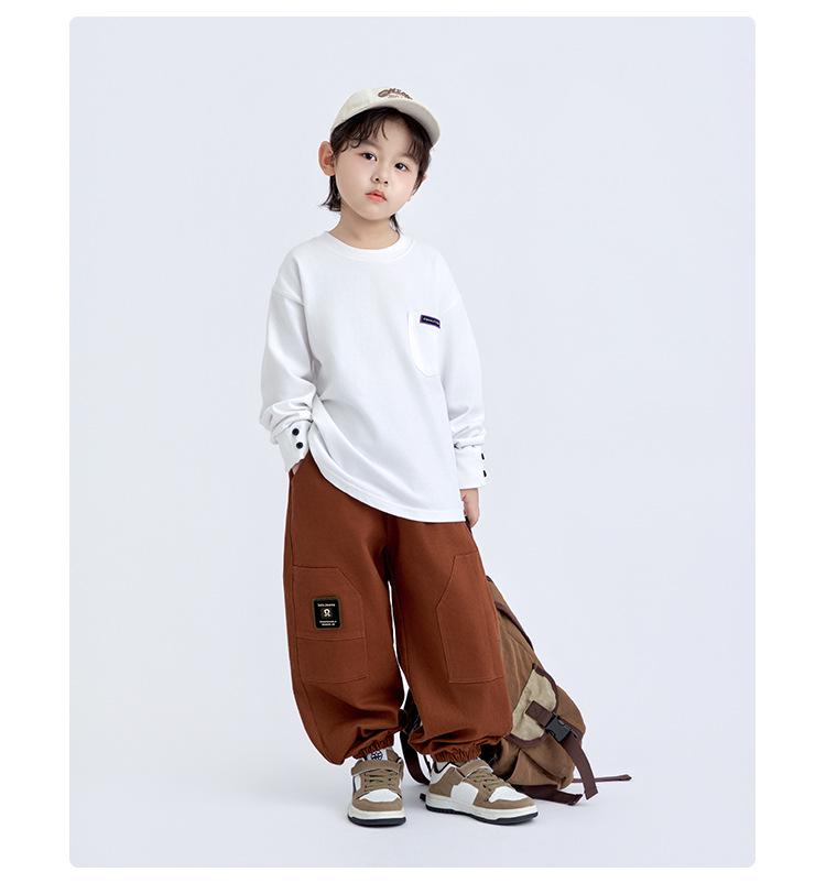 Pojkars 2025 Höst Koreansk Stil Lediga Mjukisbyxor: Trendig, Stilfull, Lös passform med uppvikt design