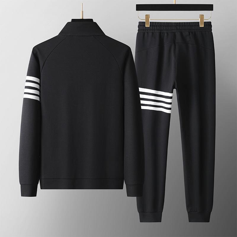 Men's Four-Bar Hoodie & Striped Sweatpants Set - Casual Sportswear Two-Piece