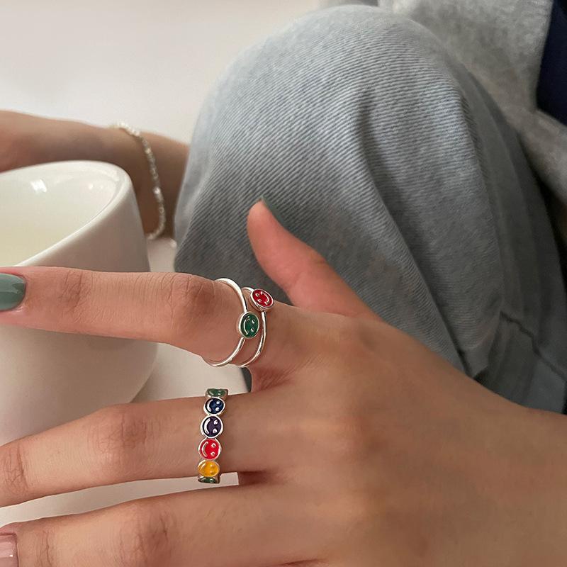 Rainbow Smiley Stylish Face Adjustable Ring For Women Perfect For Ins Inspired Fashion Lovers