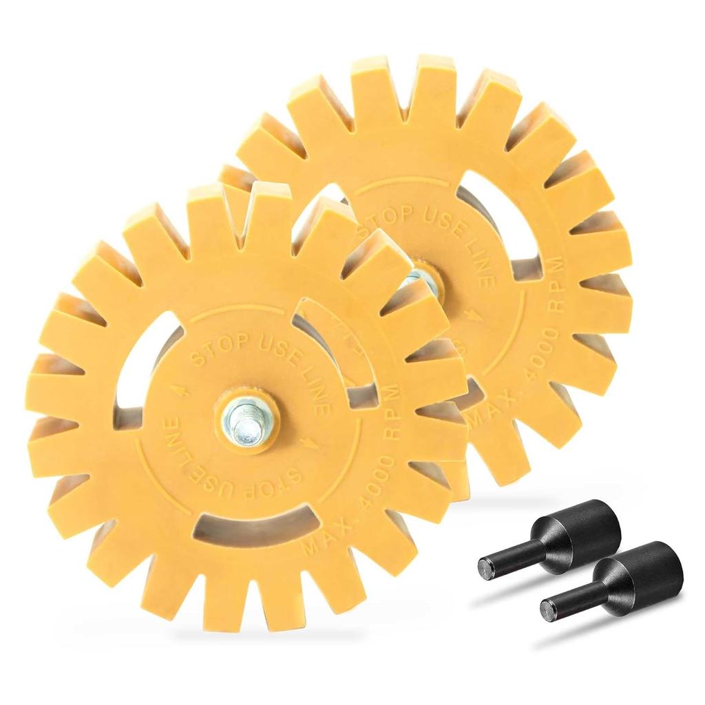 EWK 2 Pcs Serrated + Round Decal Eraser Wheel, Rubber Remover Wheel for Grinder, Ideal for Adhesives, Ptripes, and Decals Removal