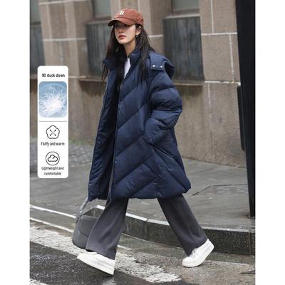 Damen lange Daunenjacke mit abnehmbarer Kapuze