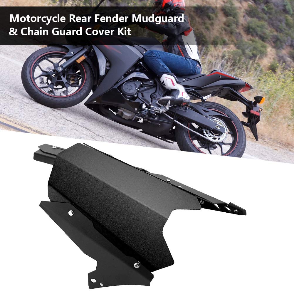 Rear Mudguard Chain Cover Kit Qiilu CNC Motorcycle Rear Fender Mudguard Chain Guard Cover Kit for YZF R3 R25 - & 13-17 (Black)