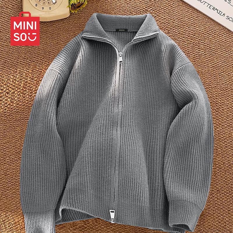 MINISO Men's Autumn/Winter Retro Double-Zipper Knit Cardigan