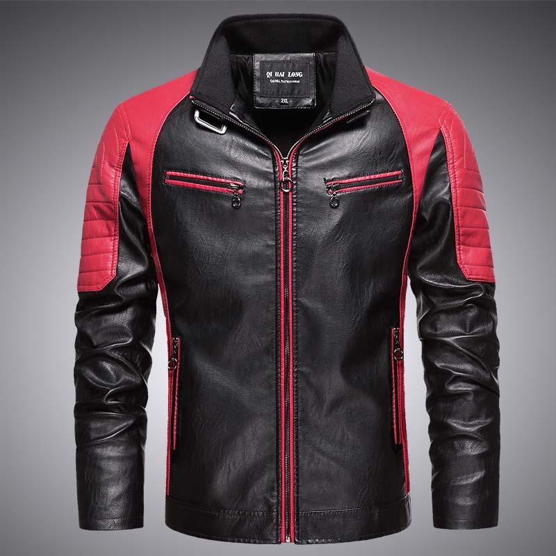 (H-Leather) Season Motorcycle Jacket Teen Men's Stand-Up Collar PU Jacket Casual Stand-Up Collar