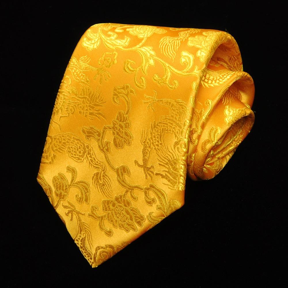 Adjustable Jacquard Silk Tie Calligraphy Men Necktie Casual Chinese Dragon Pattern Tie Wedding золотой