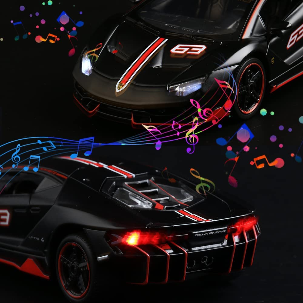 1/32 Scale Lambo LP770-4 Diecast Car Model, Alloy Pull Back Vehicle Toy with Sound and Light, 3 Open Doors, Gift for Kids Toddlers Boys Girls