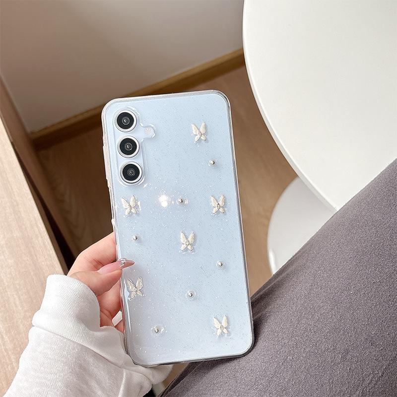 Transparenter Kleber Liebe Handyhülle für Samsung S25ultra Schmetterling S24 Schlange S23 Kirsche A16 Weiblich Neues Modell