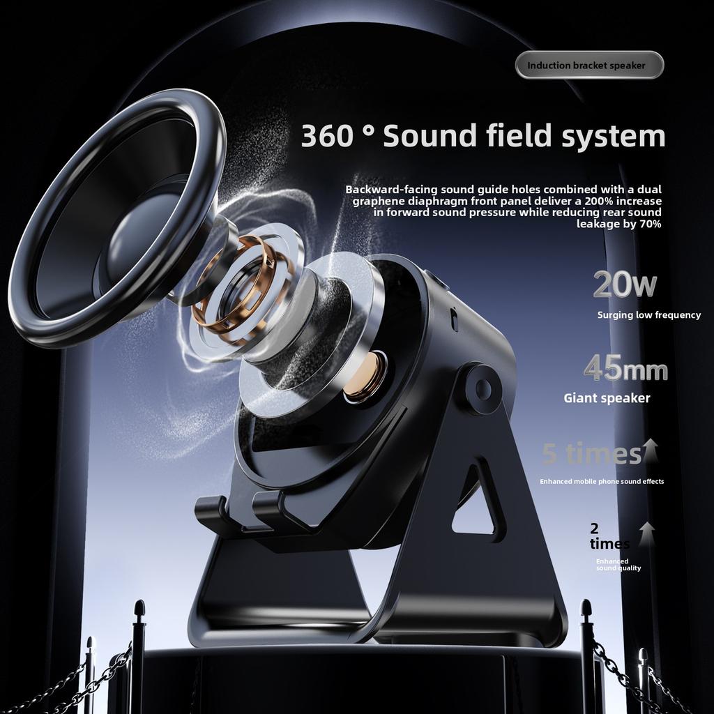 New ZJ-08 multi-function wireless induction stereo rotating mobile phone holder RGB lights Bluetooth speaker three-in-one