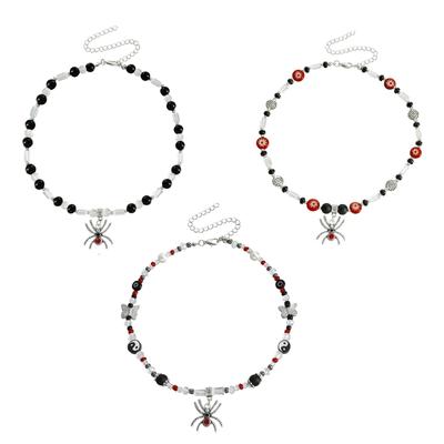 Victorian Gothic Diamonds Spiders Necklace With Chain Charm Handmade Black and White Beaded Crystal Stone Necklace