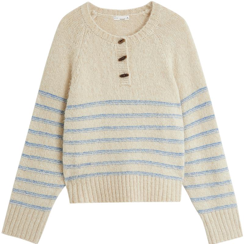 

Женский полосатый свитер INMAN из смеси альпаки с застежкой на половину пуговиц XL