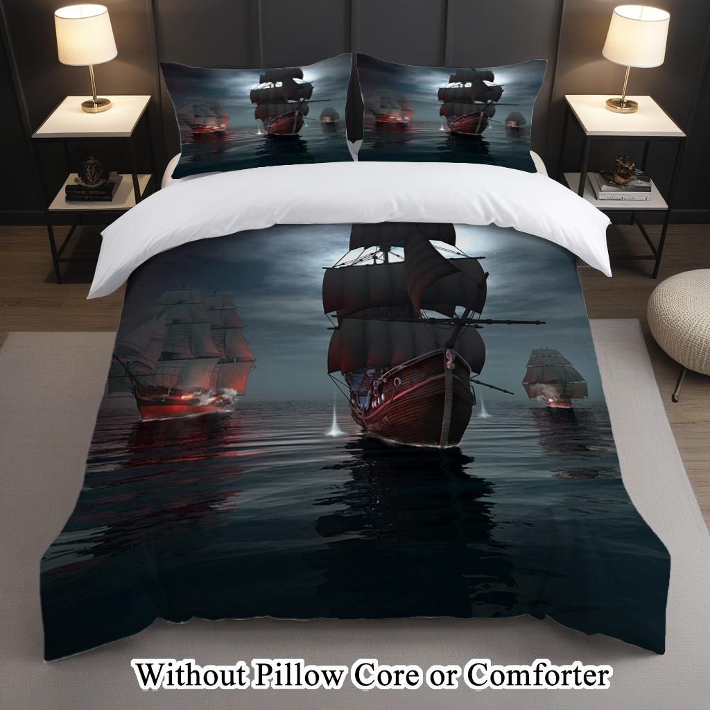 

Sailboat Bedding Set Soft Polyester Duvet Cover Set Quilt Cover With Pillowcase For Bedroom Decor Birthday Gift Halloween Gifts EU Single135x200cm