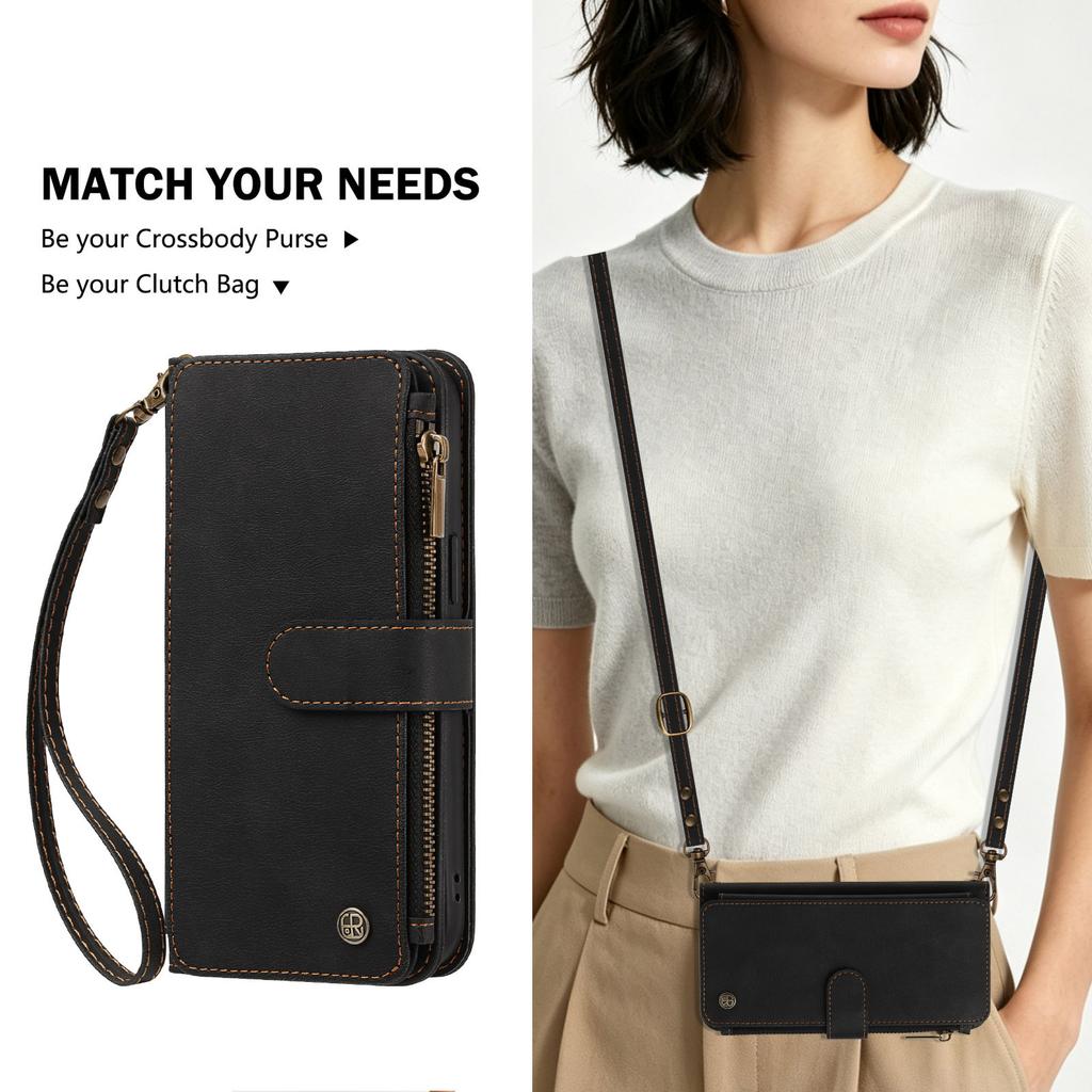 Wallet Case For OPPO Reno 16 16F 15 15F 14 14F 13 13F 12 12F 11 11F 10 Pro Max 6 5 5F 4 4F Lite Cover Zipper Crossbody & Clutch, 9 Card Slots