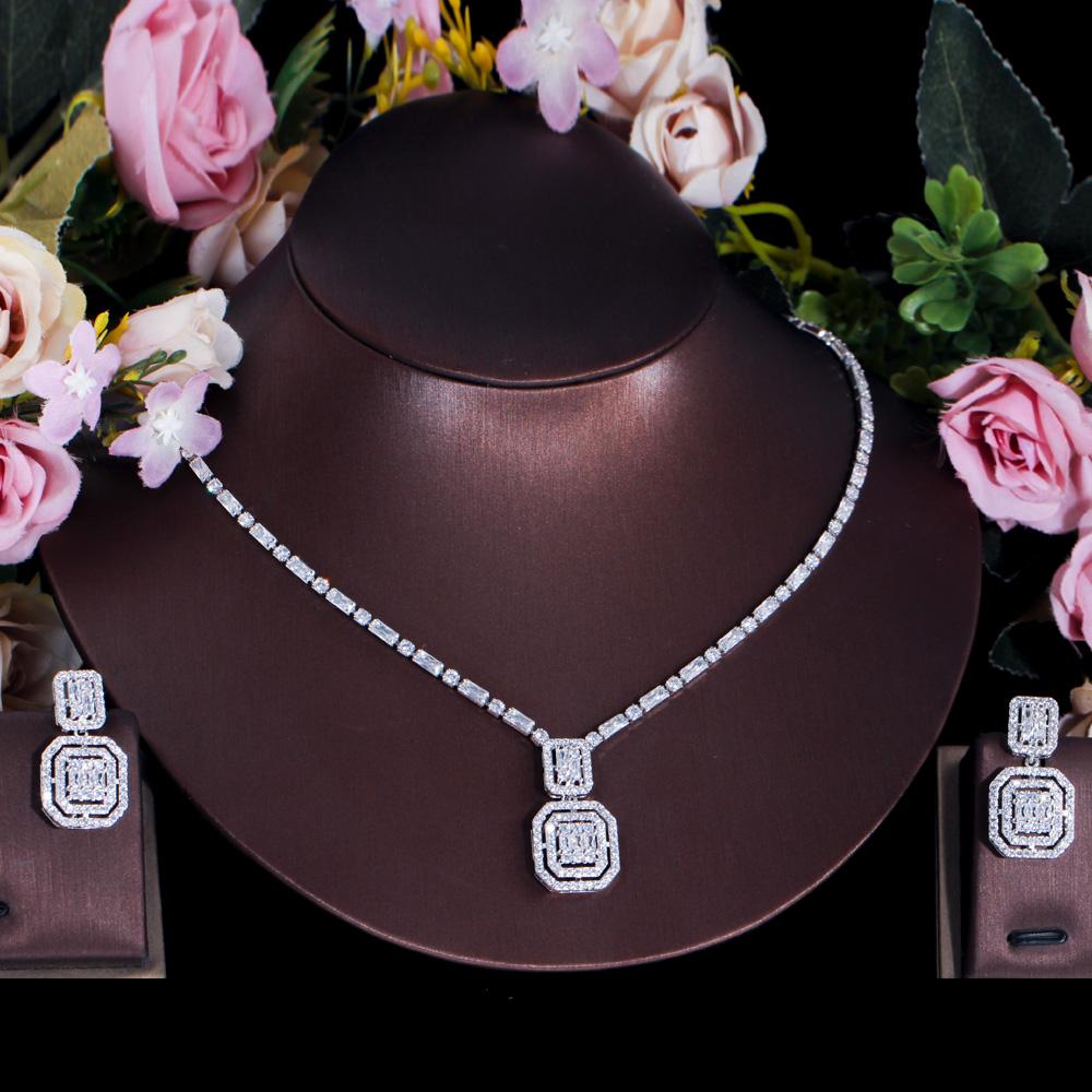 CMM Shiny Baguette Zirkonia Hochzeit Braut Party Halskette Ohrringe Mode Gold Farbe Schmuck Sets Zubehör