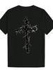 Crew Neck Polyester Graphic T-shirt - Gothic Cross Design with Sword Detail