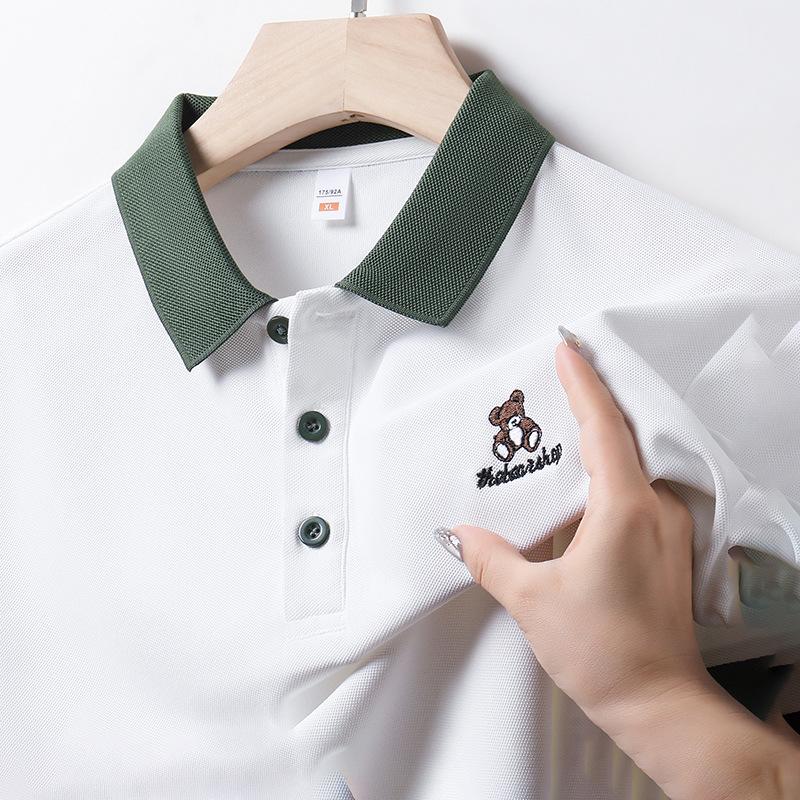Sommer Poloshirt im neuen Stil mit Bärenstickerei für junge und mittlere Männer im Alter von Casual Simple Kurzarm-T-Shirt mit Revers für Herrenoberteile