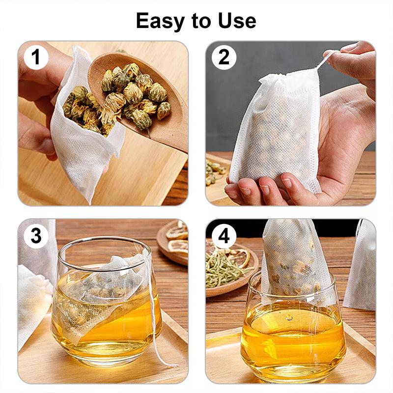 100PCS Non-woven Tea Bags Disposable Teabags With Drawstring Sealing Coffee Spice Tea Filter Paper Infuser Kitchen Teaware