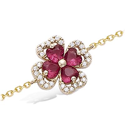 [N6821] - Golden Ruby ​​'Clover' Gold Plated Bracelet - 13x13 Mm