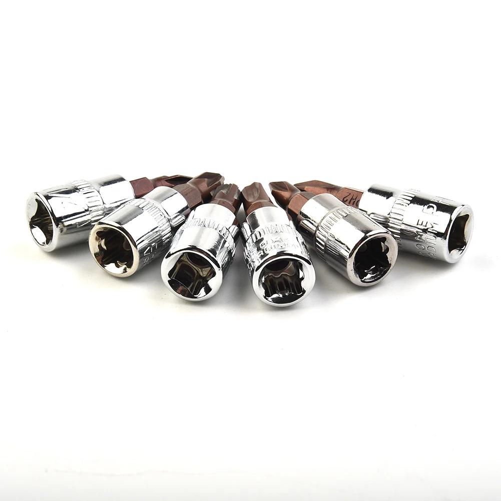 6pcs 1/4 Inch Drive Cross Socket Bit Set PH1 PH2 PH3 PZ1 PZ2 PZ3 Screwdriver Bits Chrome Vanadium Steel Wrench Hand Tool