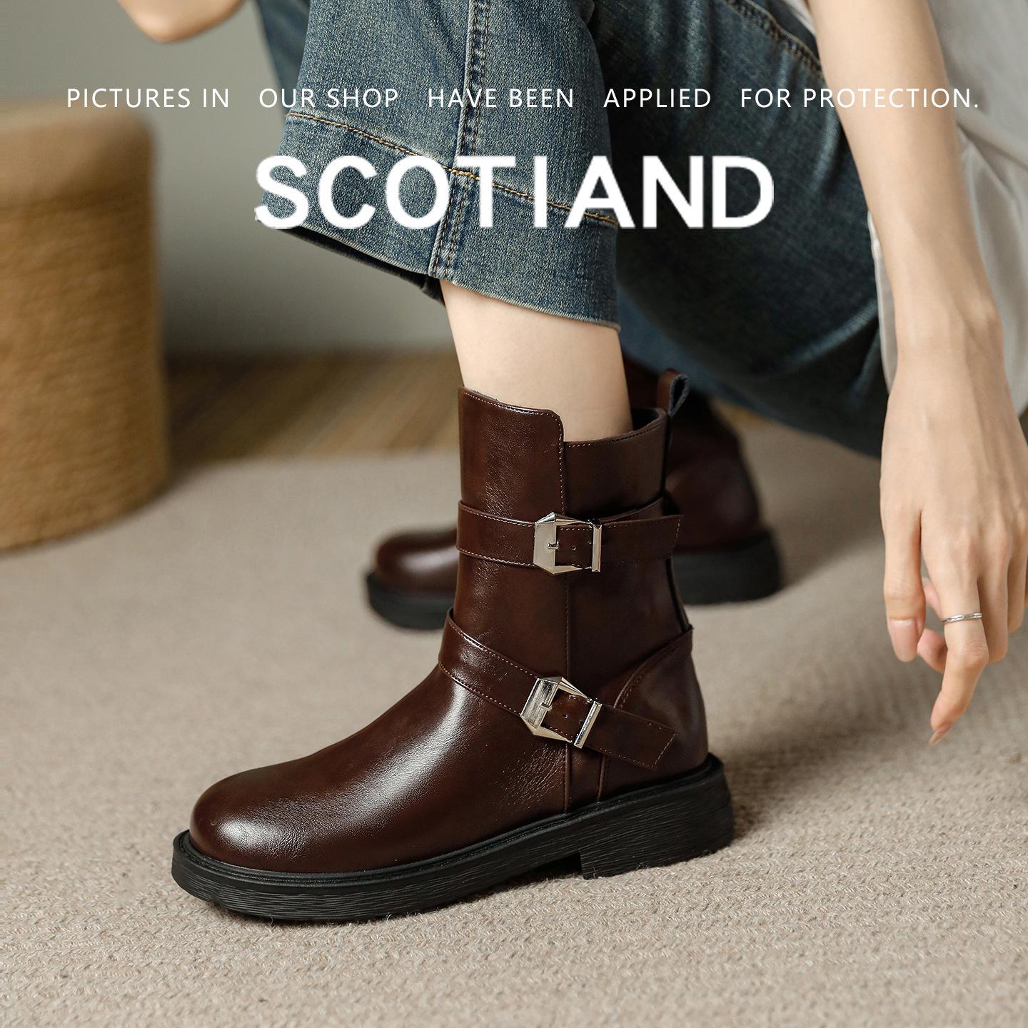 

Женские ботинки челси из коровьей кожи Martin Autumn Black до середины икры с пряжкой - на толстой подошве 37