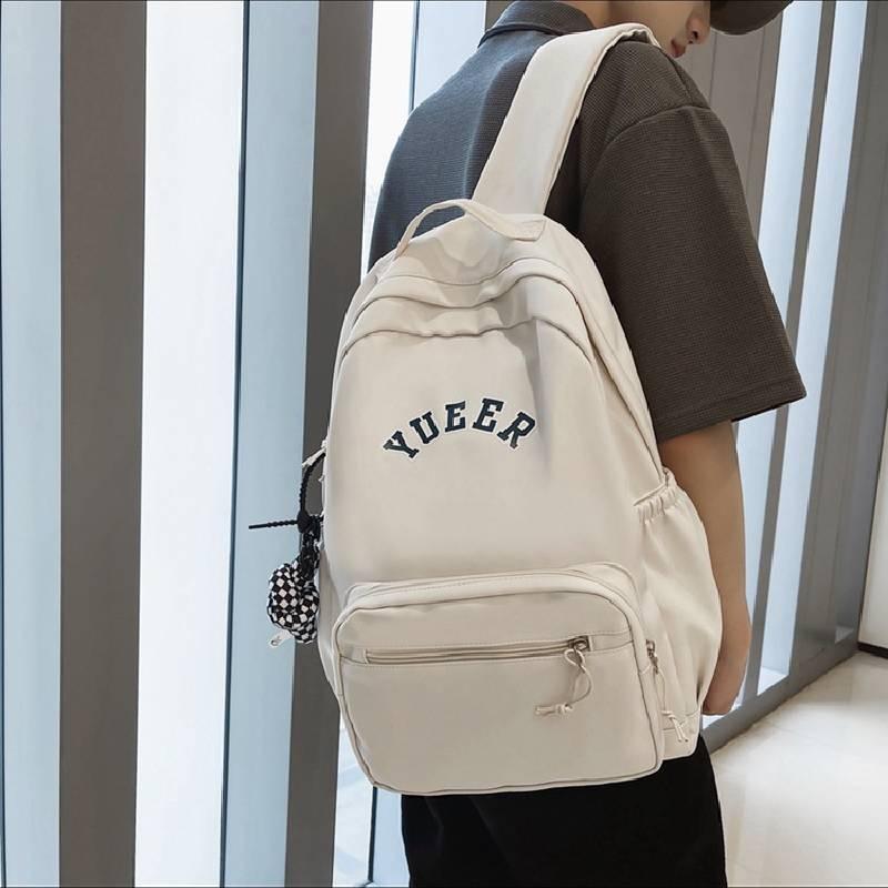 Simple Solid Color Letter Pattern Student Casual Backpacks For Daily Use And School Travel