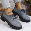Fashion British Style Patchwork Loafers Shoes for Women Round Toe Lace Up Shoes Woman Autumn Winter Plus Size Platform Casual Shoes Lady