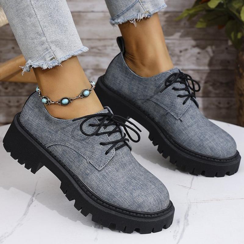 Fashion British Style Patchwork Loafers Shoes for Women Round Toe Lace Up Shoes Woman Autumn Winter Plus Size Platform Casual Shoes Lady