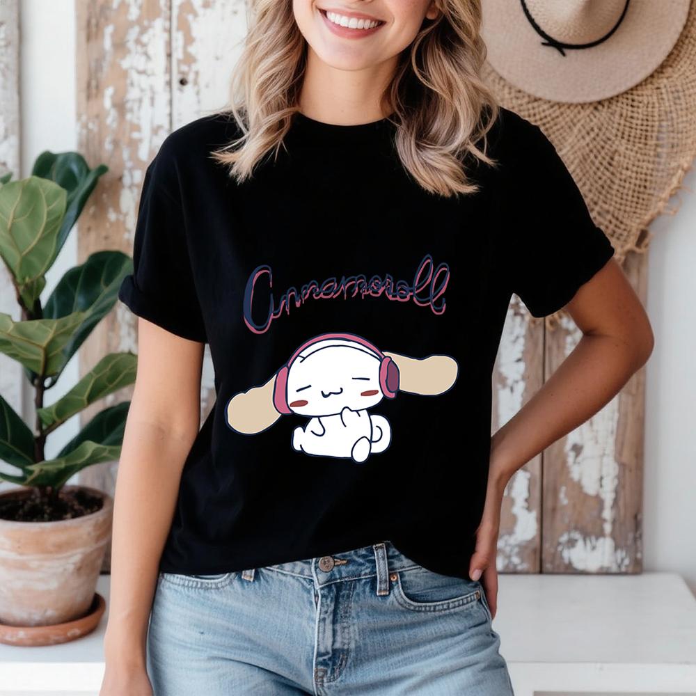 Cinnamoroll Music Vibes Print Cotton T Shirt for Women Casual Comfort Soft Everyday Summer Top 2026 Summer S