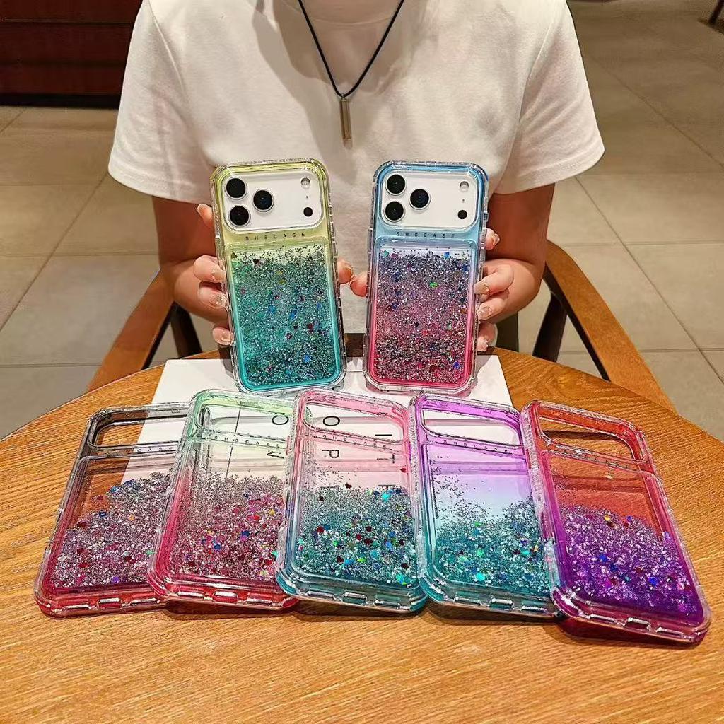 Two-color Gradual Change Glitter Quicksand Three-in-one Suitable for Iphone17 Mobile Phone Case Apple 14pm Anti-drop Hard Case
