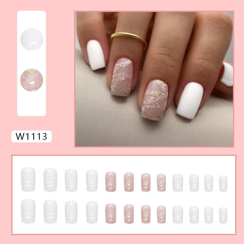 

Medium and long square smudged peach powder Jinbo gentle manicure, fresh summer European and American ins wind wearing nail piece 24