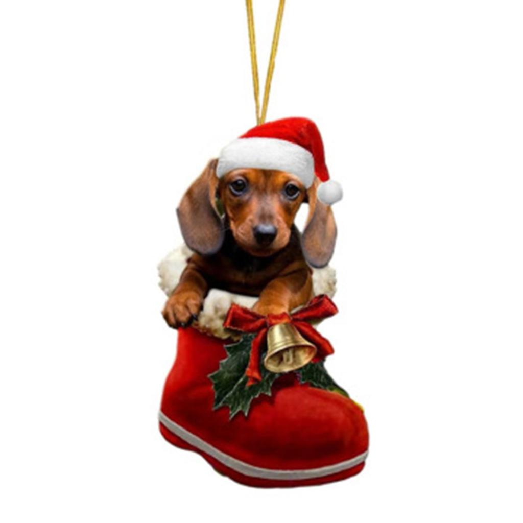 Festive Dog Sock Christmas Tree Pendant Decor Hanging Decoration Handmade Acrylic Ornaments for Holiday Home Party