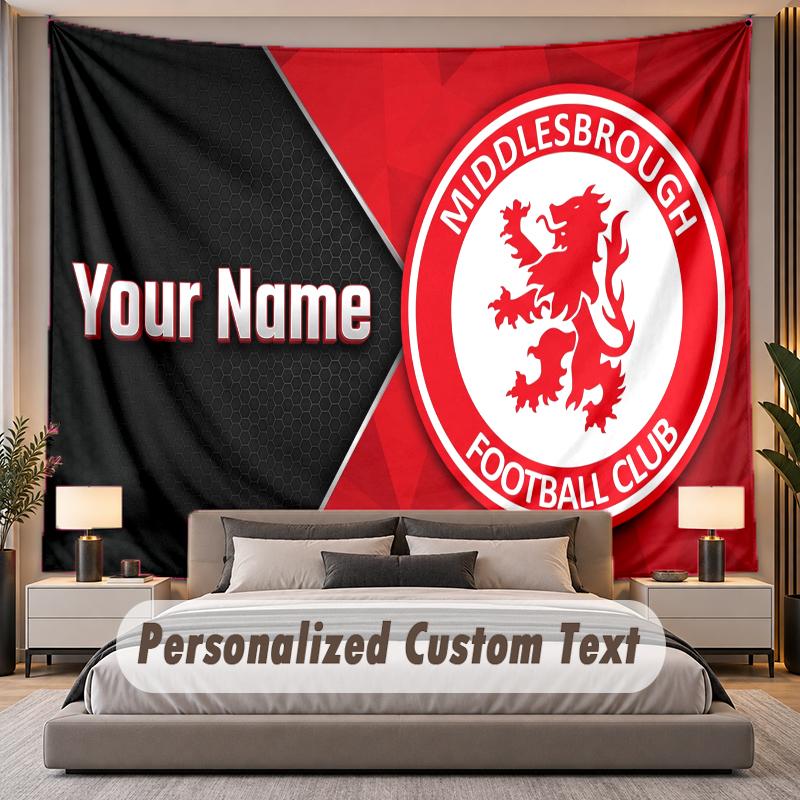 Custom Name Text Tapestry Middlesbrough FC Personalized Polyester Wall Tapestry For Bedroom And Room