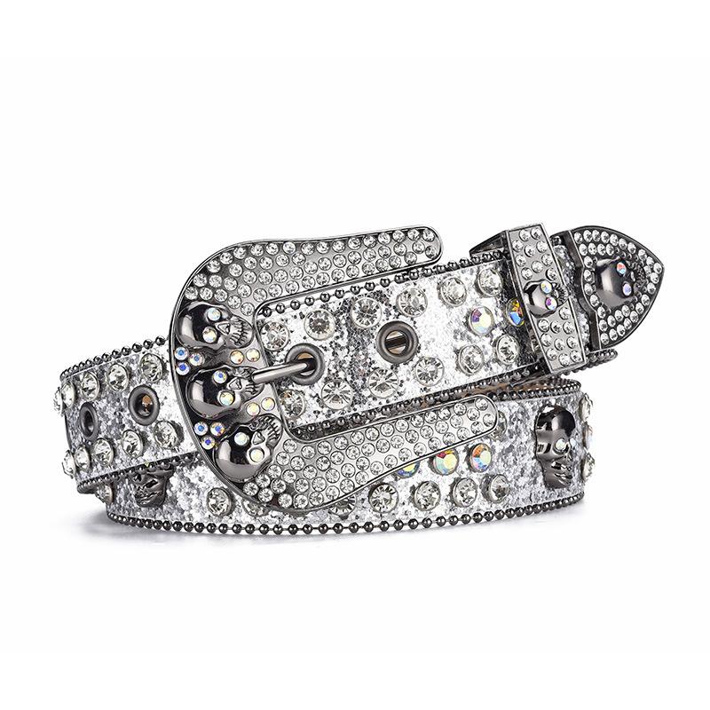 Dark Skull Rhinestone Inlaid Belt High-End Pin Buckle Full Diamond Sequins Hip Hop Decoration Nightclub Belt Women