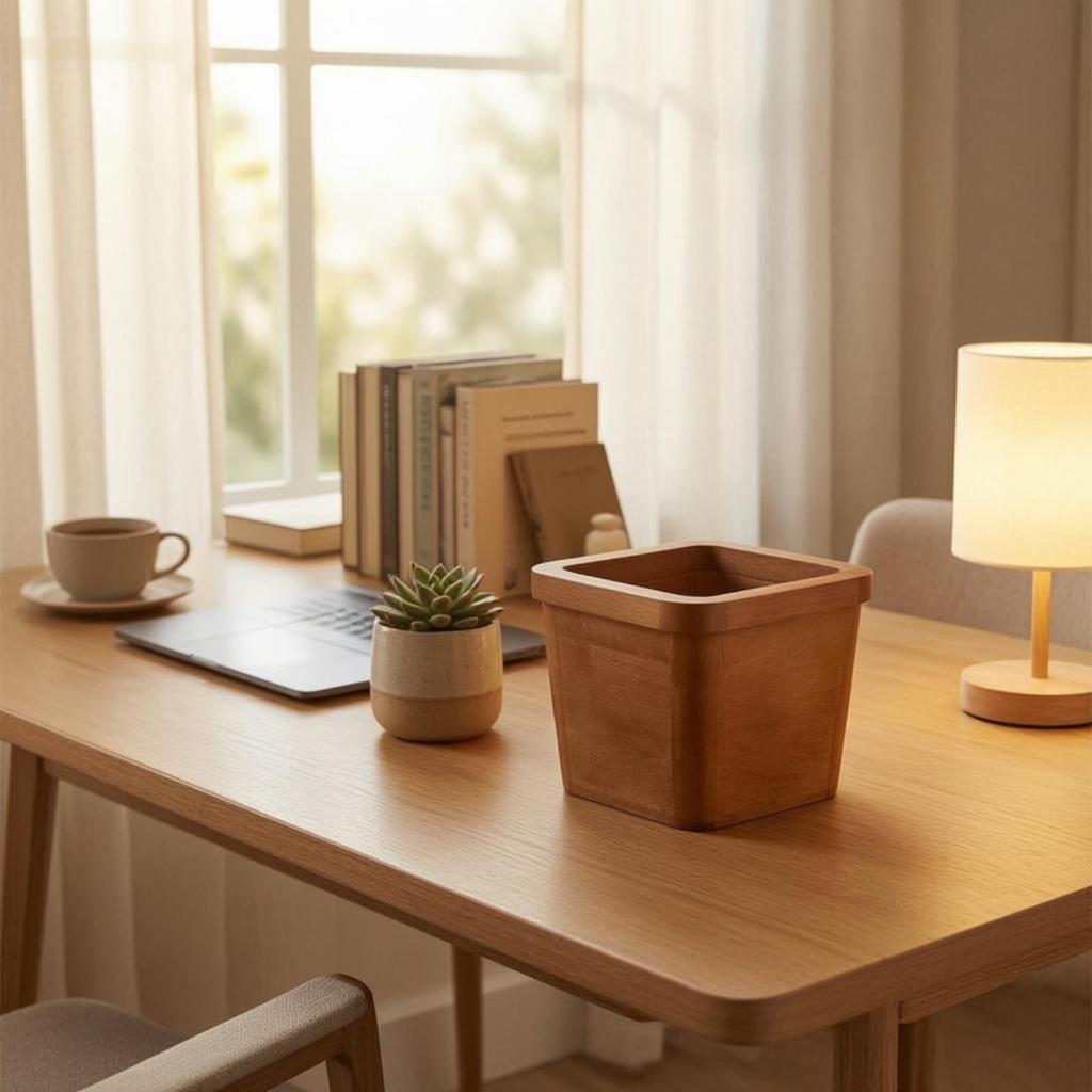 Desktop Trash in areaSaving Wooden Can Compact Desk Wastebasket for Office, Vanity, Bedside