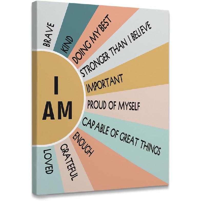pirational Quotes I Am Brave Kind Loved Framed Canvas Wall Art Decor 11×14 inch, Positive Affirmations Print Painting Artwork Home Wall Decoration