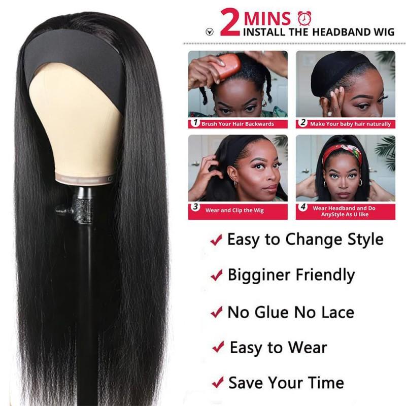 African Womens Black Headband Long Straight Synthetic Wig Xuchang