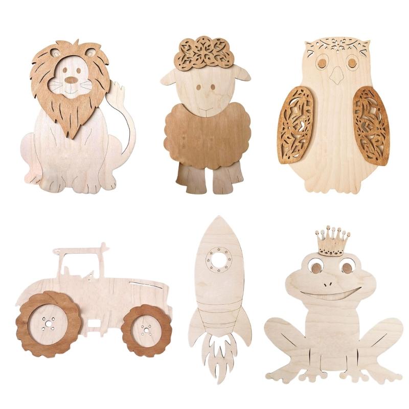 Wall Decors Nordic Cute Animal Wood Wall Hangings Decorations Ornament Decals for Childrens Room Bedroom Kindergartens