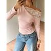 Women S French Lace Off Shoulder Long Sleeve Slim Fit T Shirt
