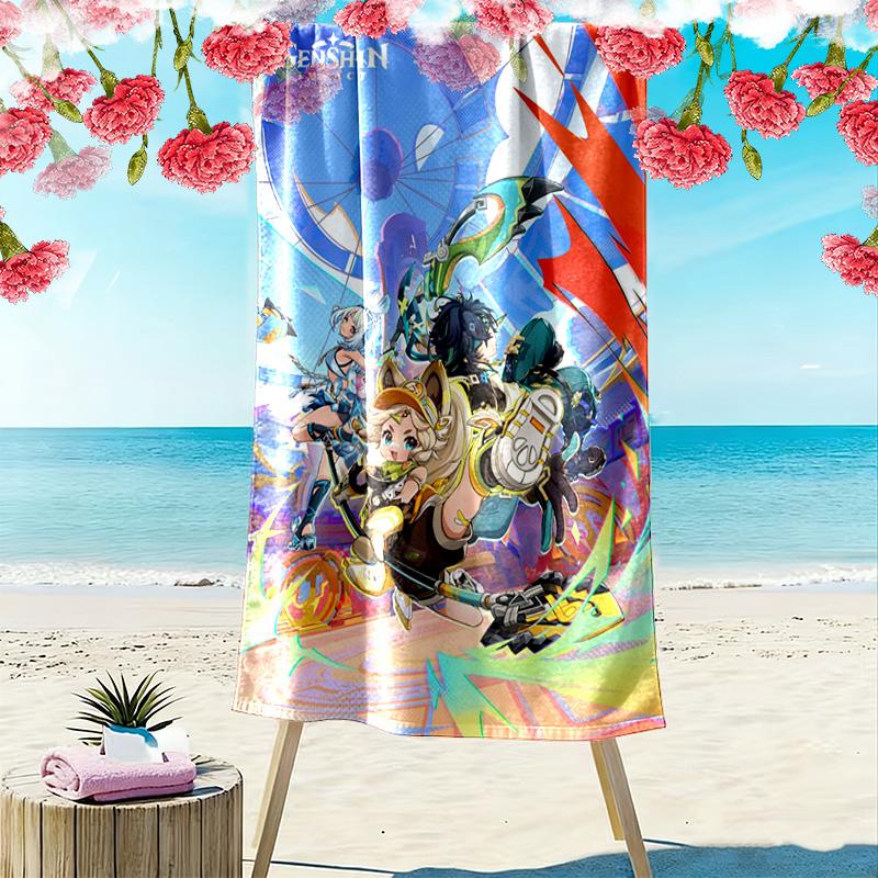 Genshin Impact Print Beach Towel, Large Soft Quick Dry Towel for Beach Camping Swimming