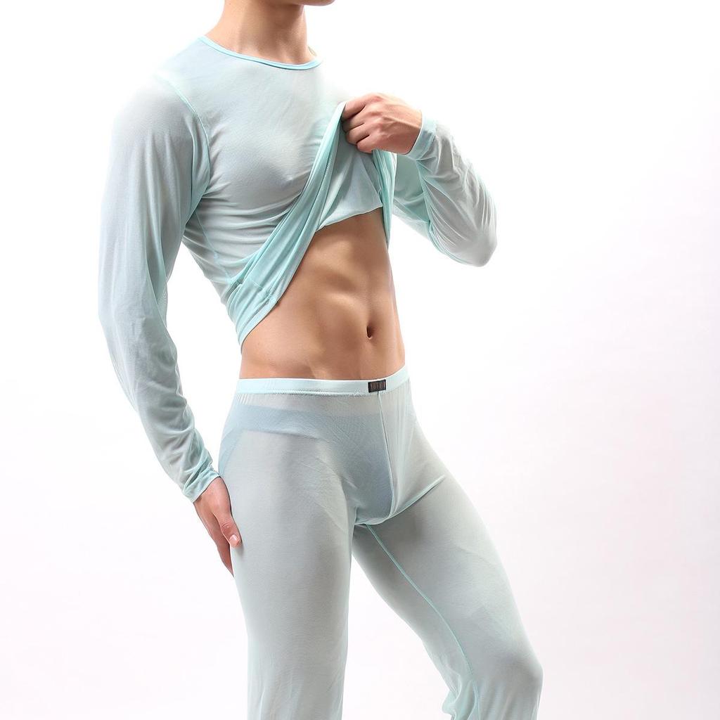 Men's Transparent Mesh Long Sleeve Top - Sexy See-through Pajamas